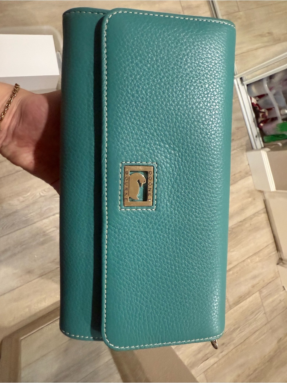 Dooney & Bourke Teal Pebbled Leather Wallet Clutch